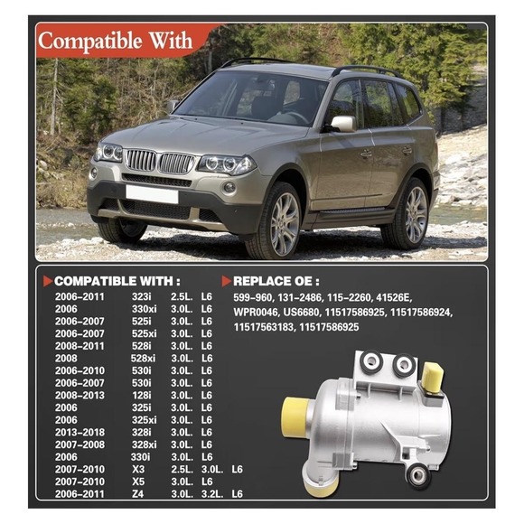 BMW Electric Water Pump OEM 11517586925 Fits 328i 128i 525i 528i 06-13 4-Pin - Picture 6 of 11